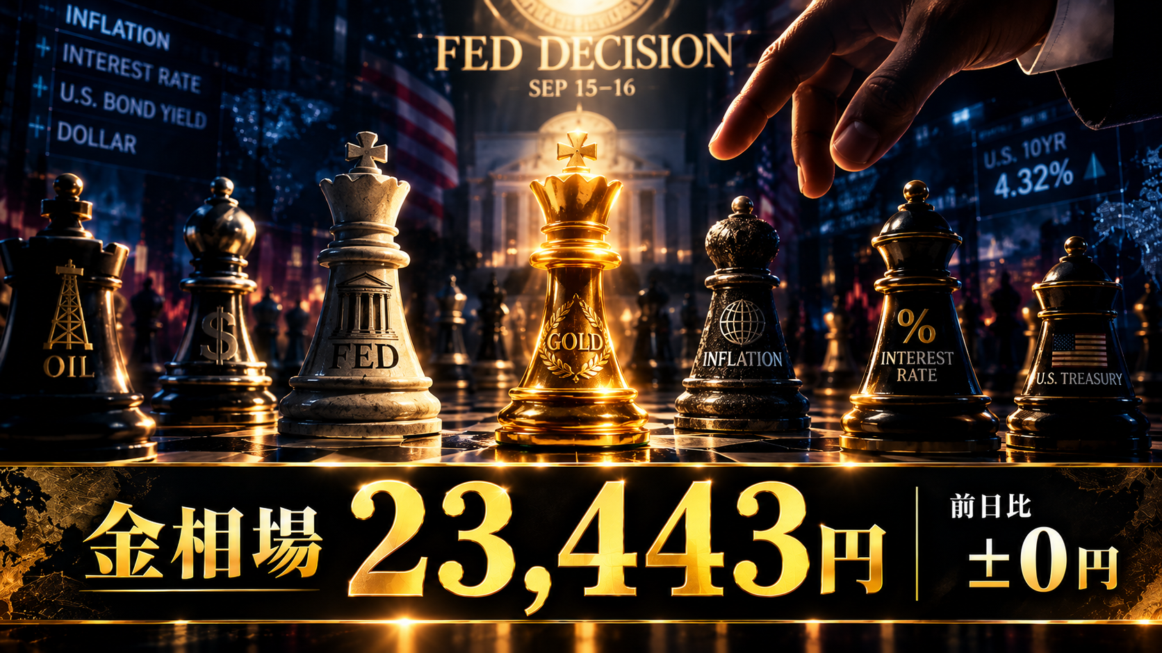 金相場23,443円、前日比±0円！週末の静けさの先へ、米CPI通過で焦点はFRBの決断