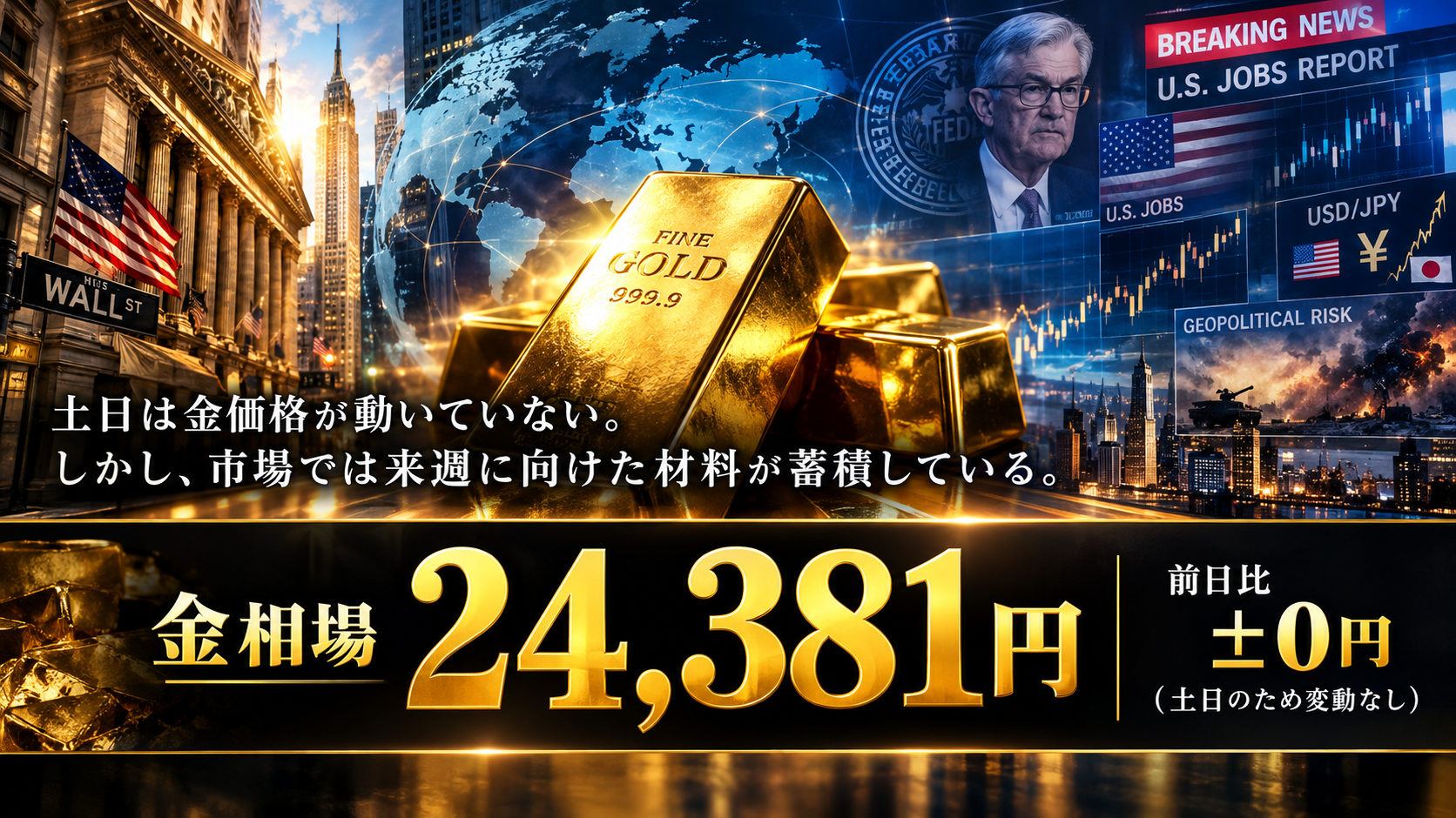 金相場24,381円、今週は波乱の展開に。来週は米CPIが金価格のカギ？
