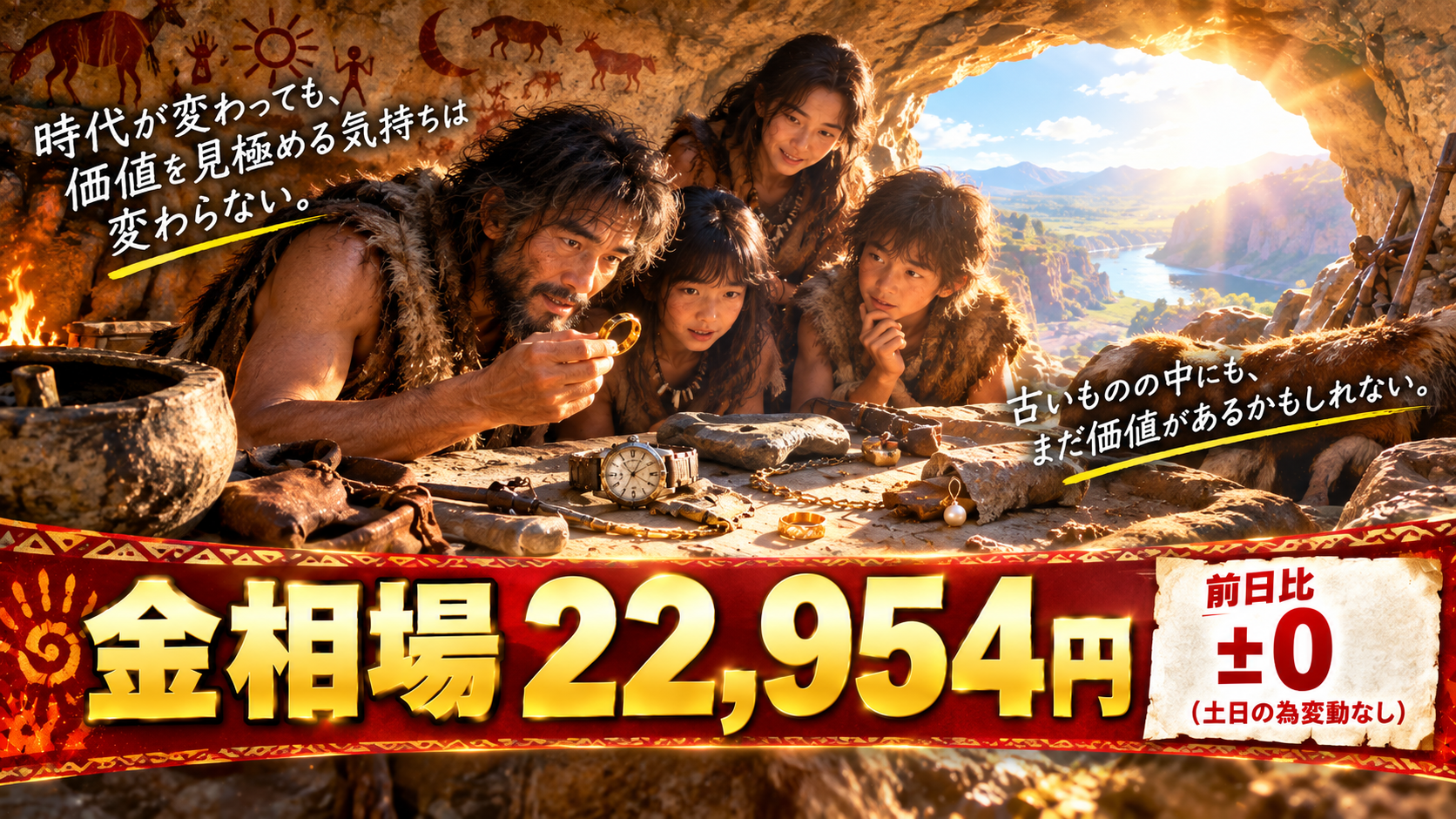 本日の金相場は22,954円、前日比±0（土日の為変動なし）です。