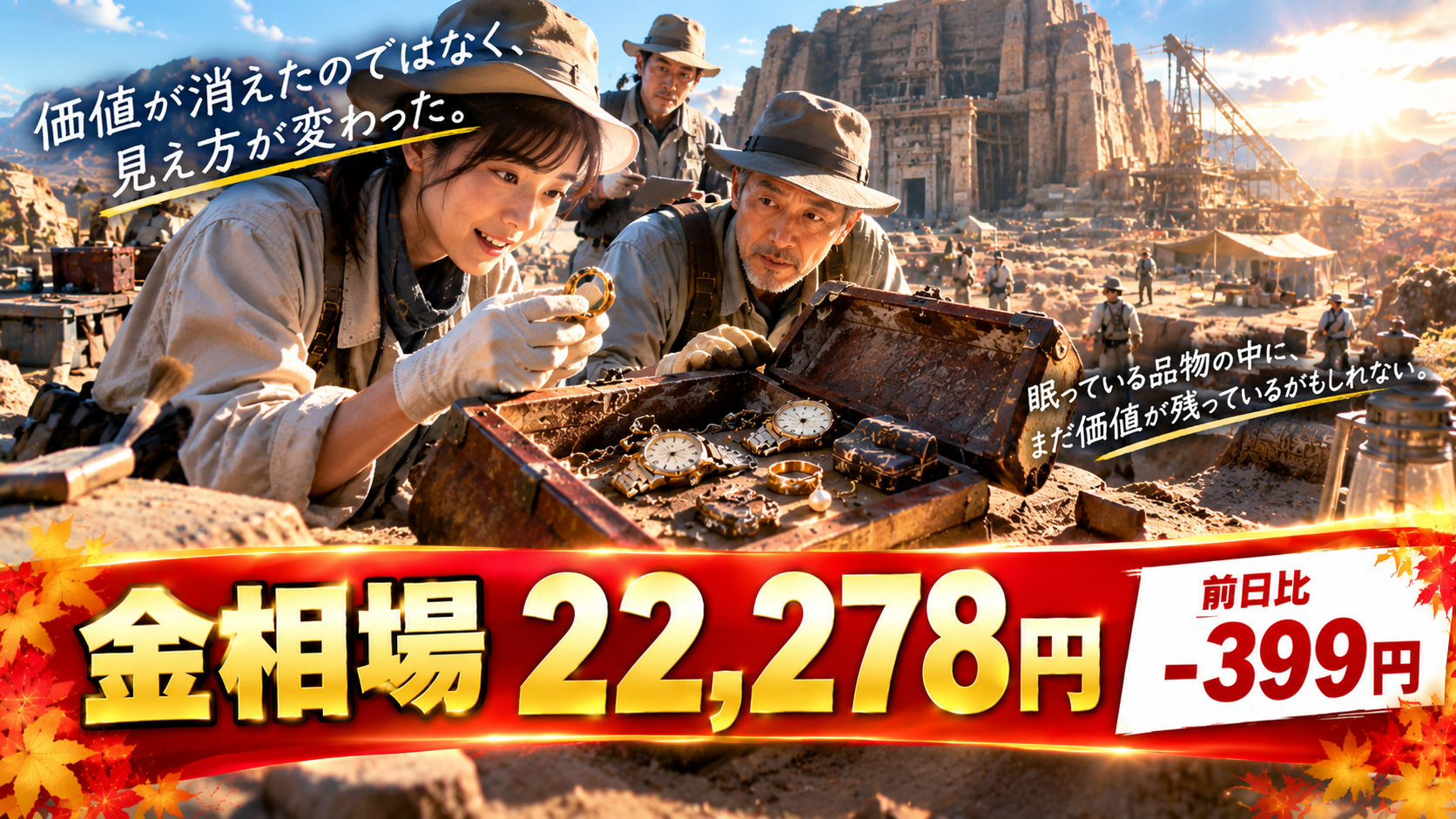 金相場22,278円、前日比-399円。大きく下がった今こそ考えたい「価値」と「価格」の違い
